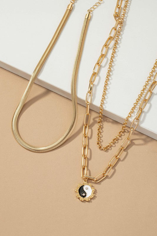 Herringbone and Yin and Yanh Chain Necklack