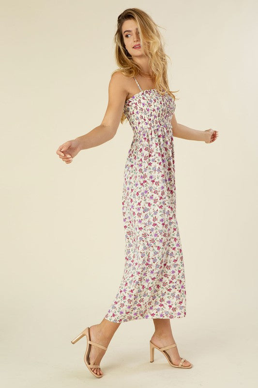 Purple Floral Smocked Maxi Dress