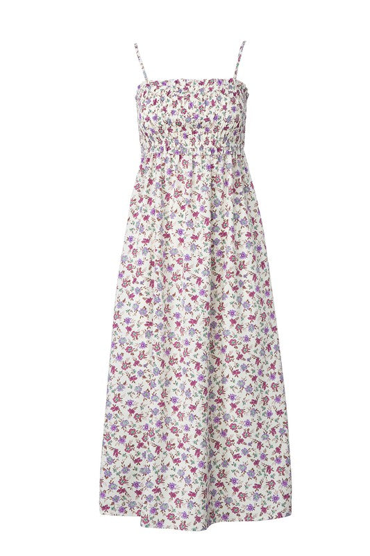 Purple Floral Smocked Maxi Dress
