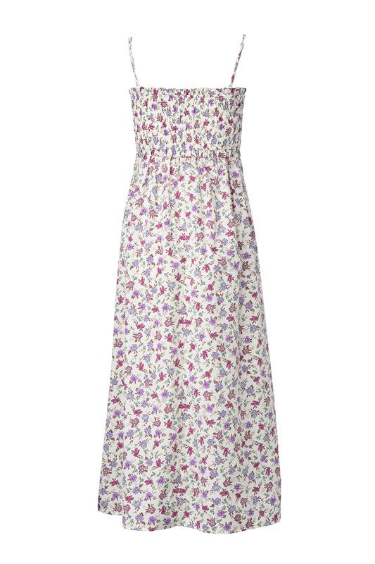 Purple Floral Smocked Maxi Dress