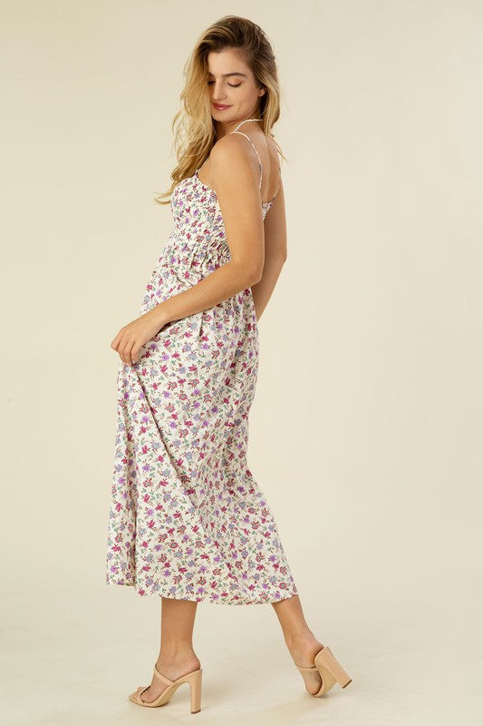 Purple Floral Smocked Maxi Dress