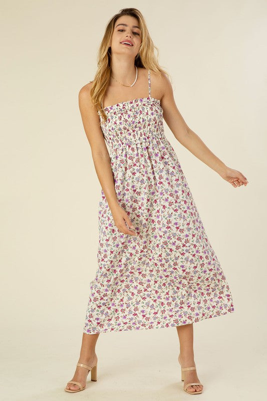 Purple Floral Smocked Maxi Dress
