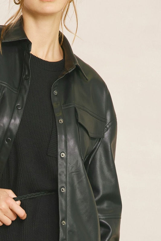 Black Faux Leather Shacket