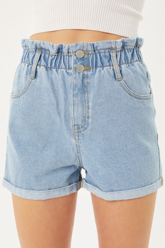 Cinched Waist Denim Shorts