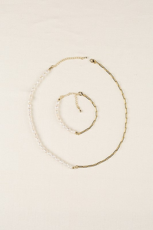 Gold Pearl Chain Bracelet & Necklace