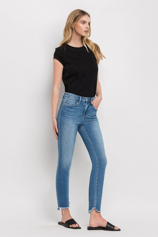 High Rise Raw Step Hem Ankle Skinny Jeans