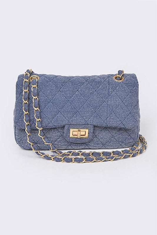 Denim Quilted Convertible Shoulder Bag