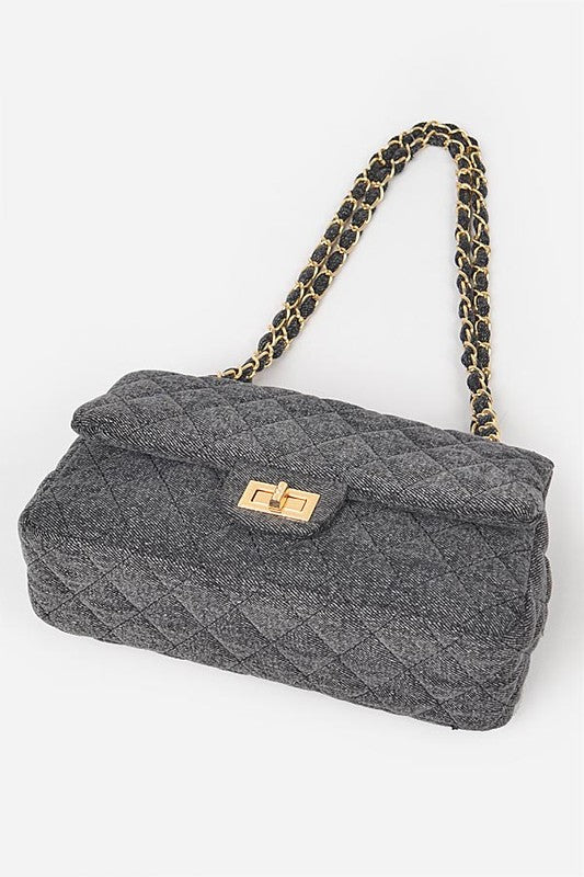 Denim Quilted Convertible Shoulder Bag