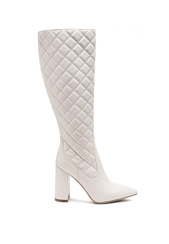 Quilted Knee High Block Heeled Boots