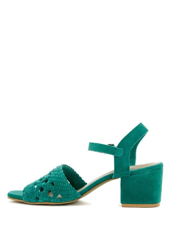 Emerald Crocheted Block Heels