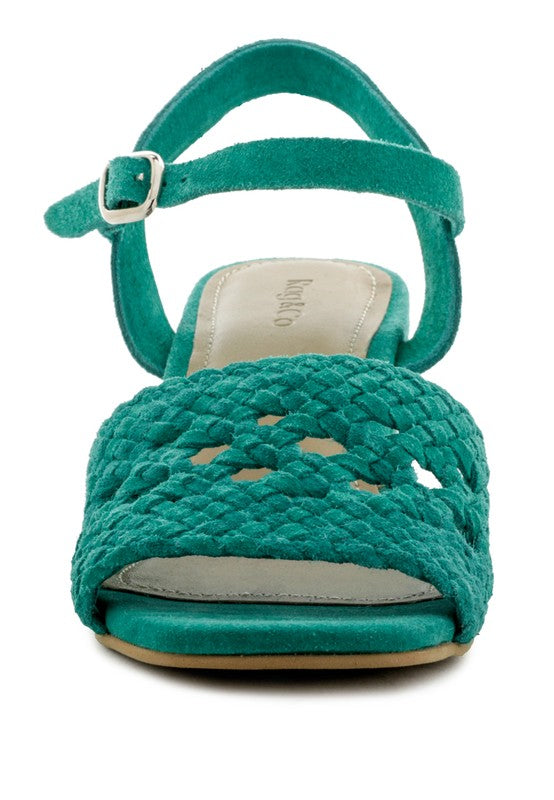 Emerald Crocheted Block Heels