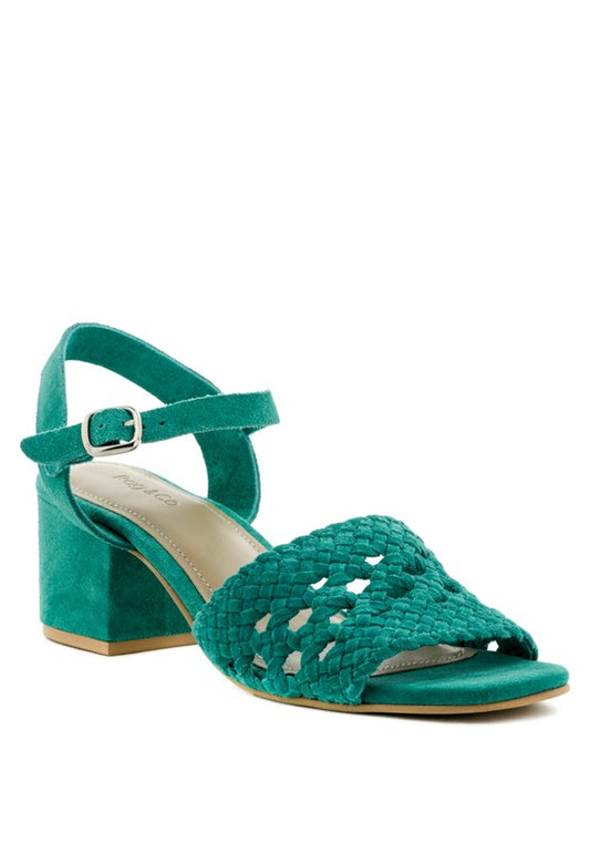 Emerald Crocheted Block Heels