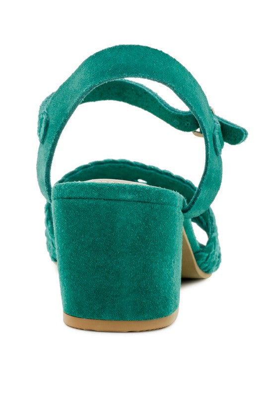 Emerald Crocheted Block Heels