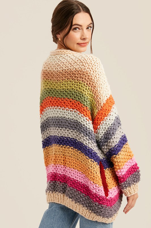 Hand Crochet Multi Color Oversized Open Cardigan