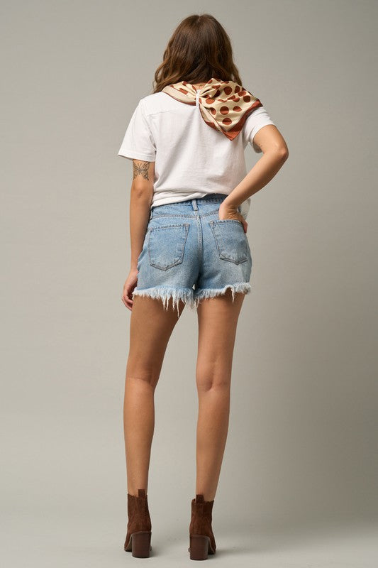 Crossover Distressed Mom Shorts