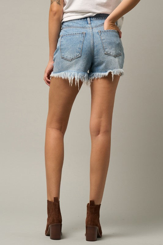 Crossover Distressed Mom Shorts