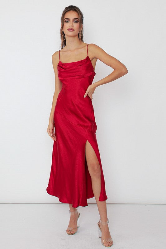 Wine & Dine Satin Midi Dress