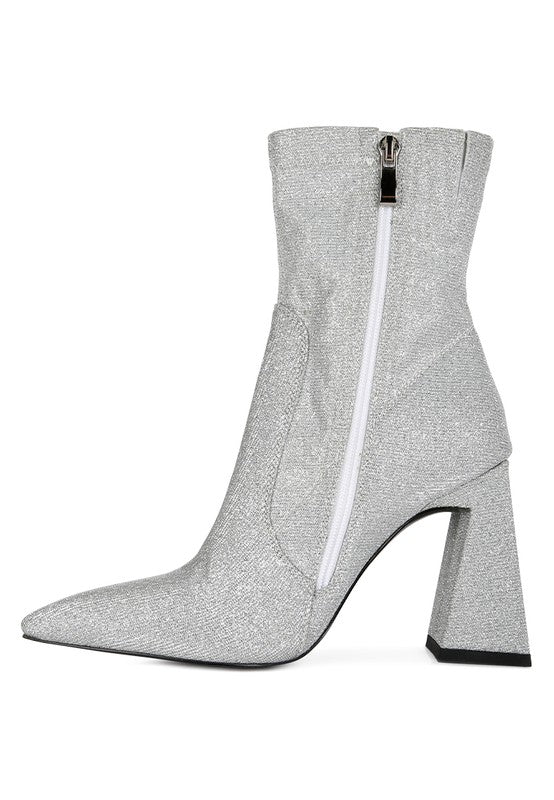 Vegas Shimmer Block Heeled Ankle Boots