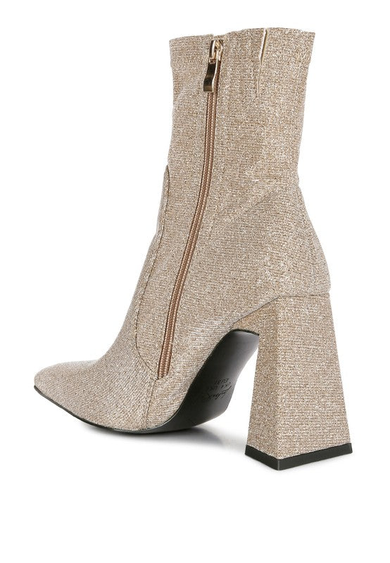 Vegas Shimmer Block Heeled Ankle Boots