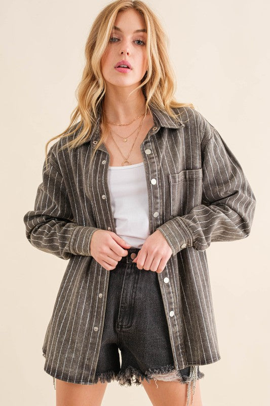 Sparkle Stone Stripe Denim Jacket