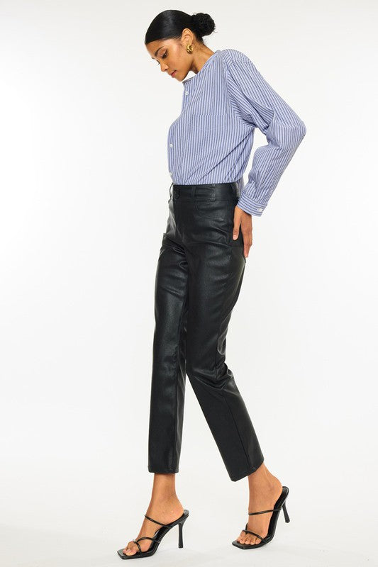 Faux Leather High Rise Skinny Straight Jeans