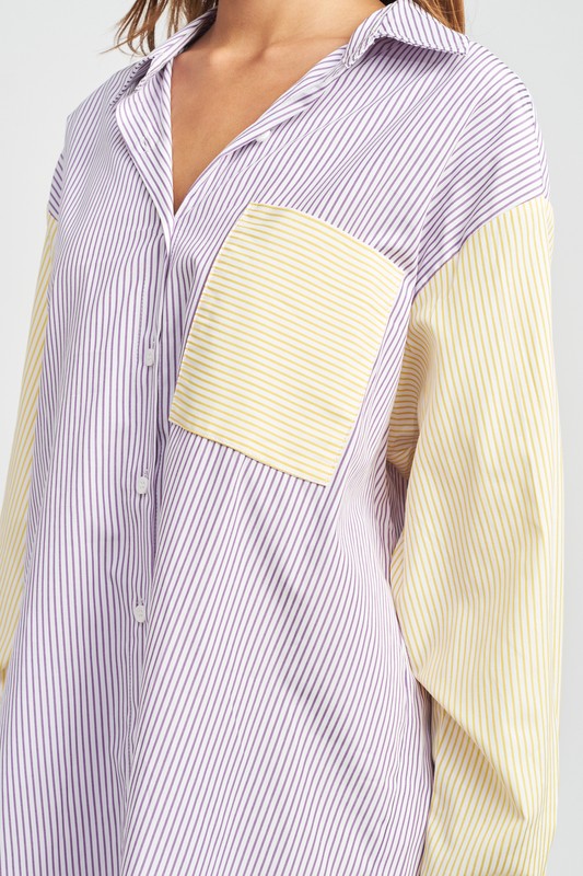 Haley Color Block Boyfriend Button Up