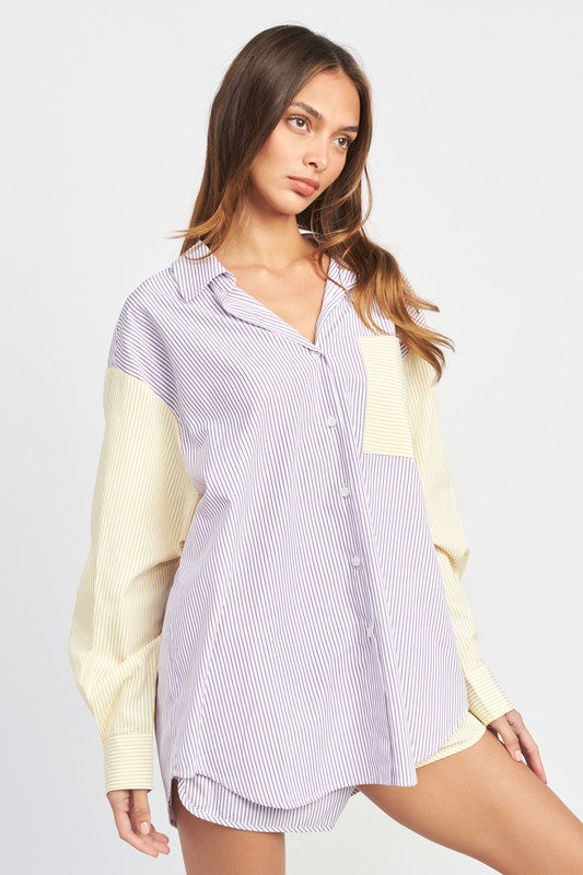 Haley Color Block Boyfriend Button Up