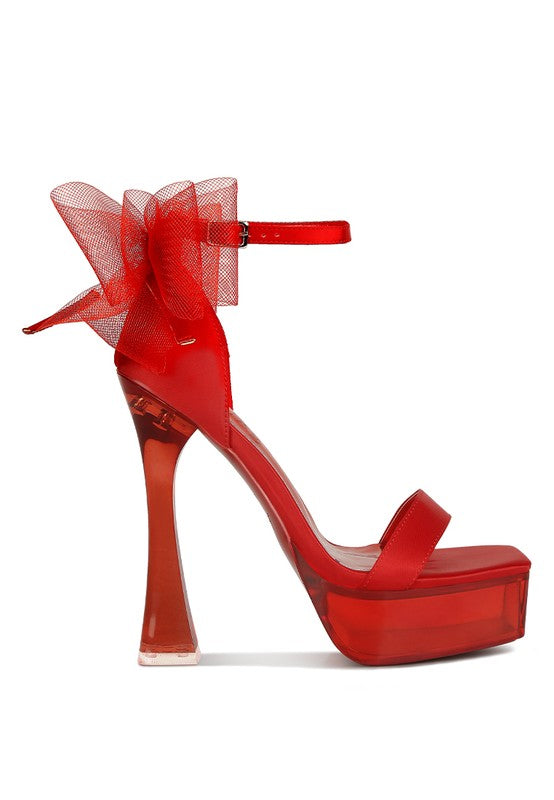 Satin Clear High Heels with Bows