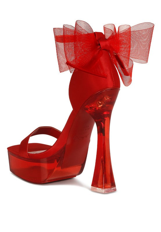 Satin Clear High Heels with Bows