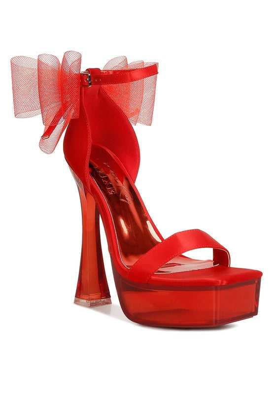 Satin Clear High Heels with Bows