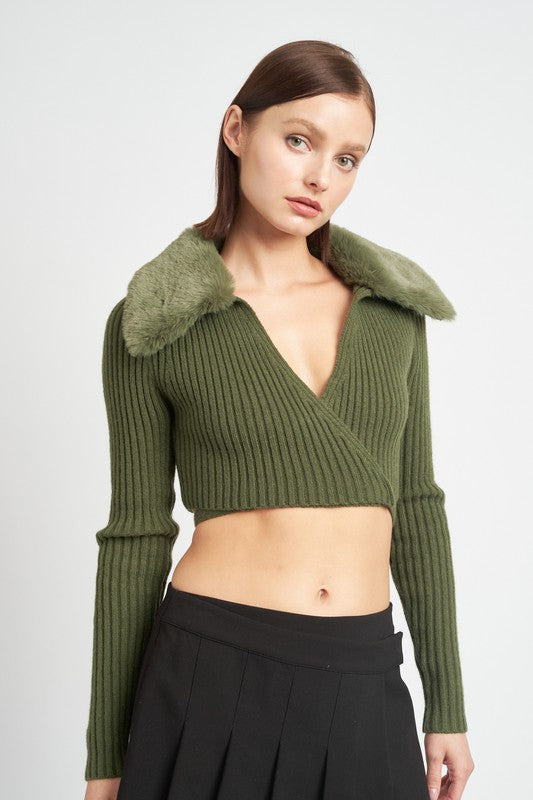 Snow Bunny Tie Fur Wrap Sweater