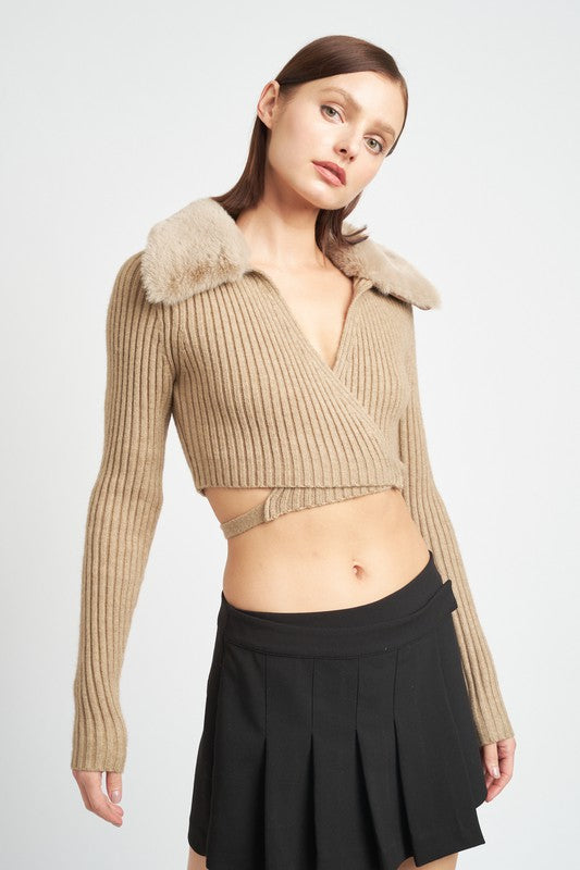 Snow Bunny Tie Fur Wrap Sweater