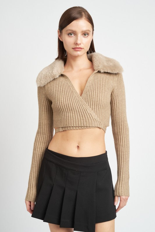 Snow Bunny Tie Fur Wrap Sweater