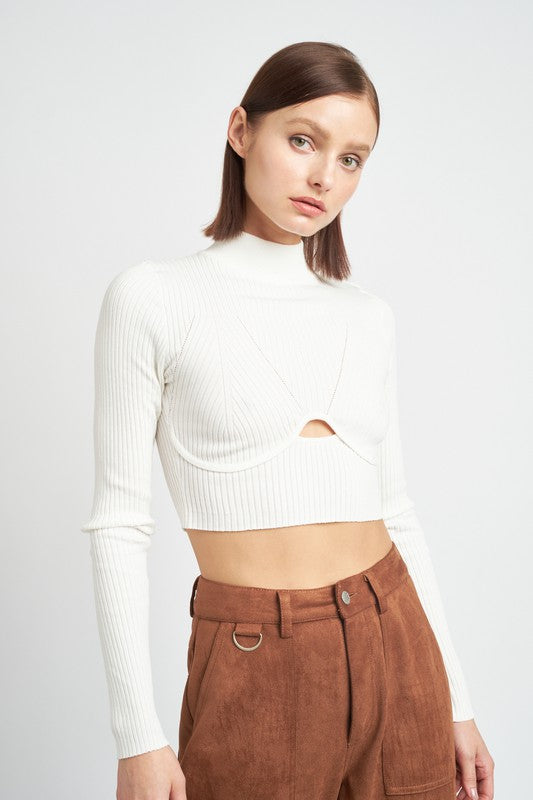 Ribbed Mock Neck Cropped Long Sleeve