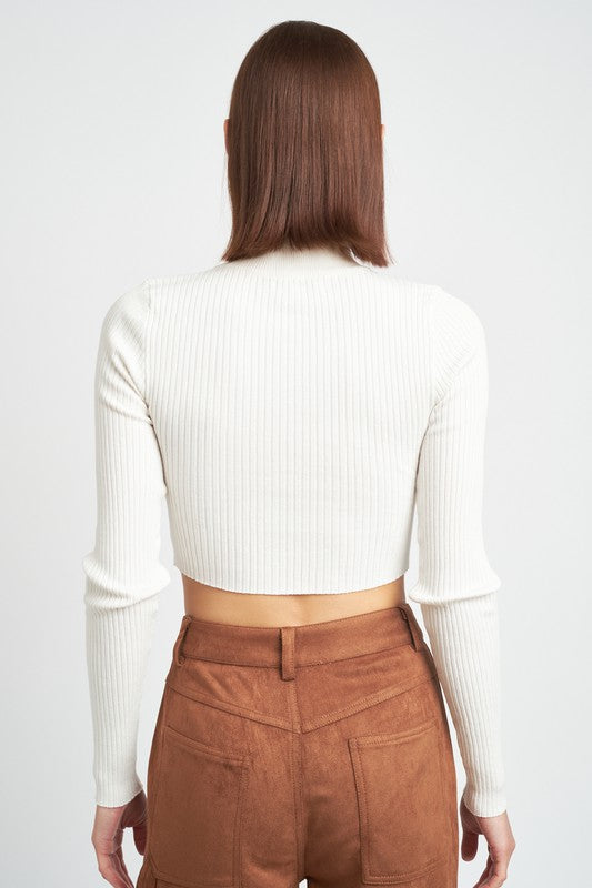 Ribbed Mock Neck Cropped Long Sleeve