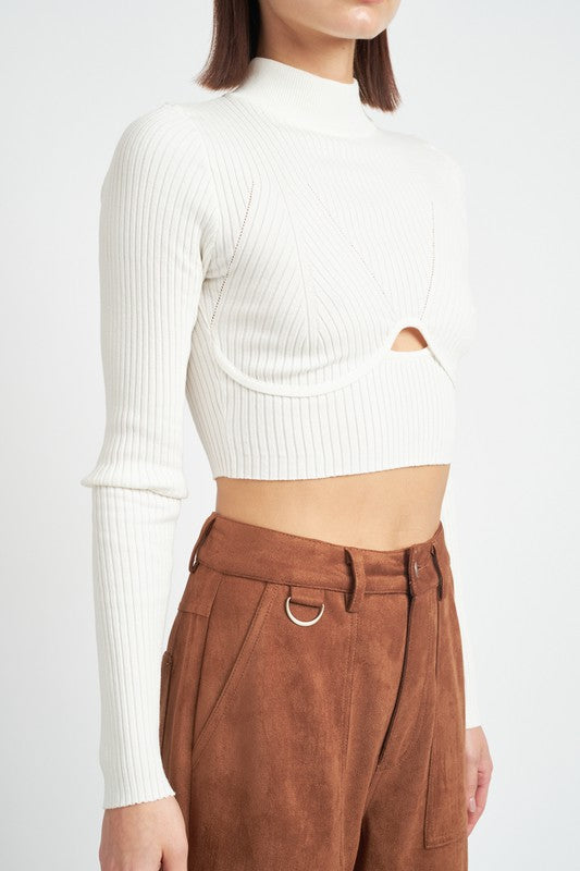 Ribbed Mock Neck Cropped Long Sleeve