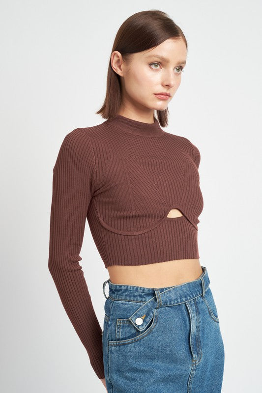 Ribbed Mock Neck Cropped Long Sleeve