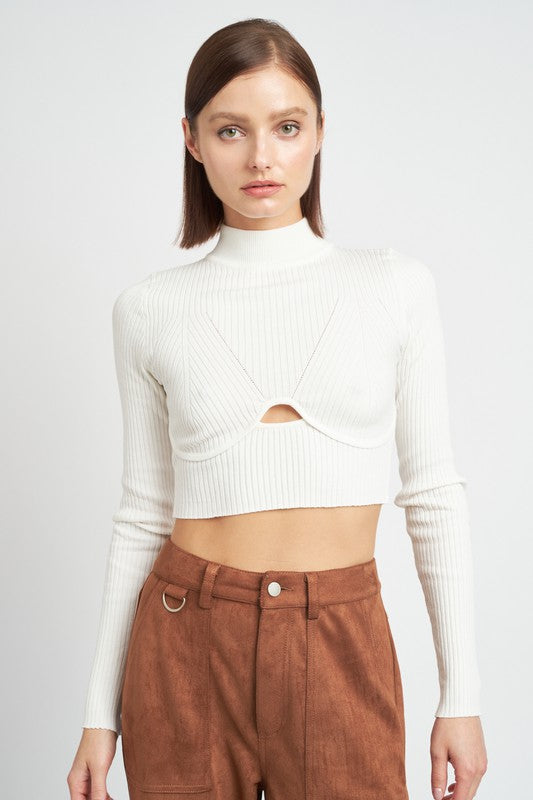 Ribbed Mock Neck Cropped Long Sleeve