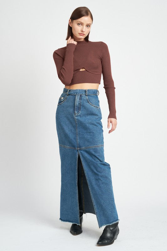 Ribbed Mock Neck Cropped Long Sleeve