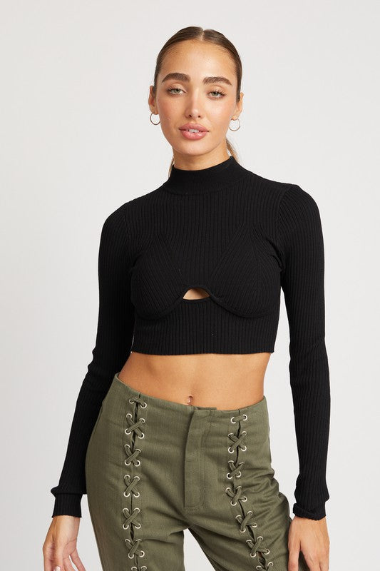 Ribbed Mock Neck Cropped Long Sleeve