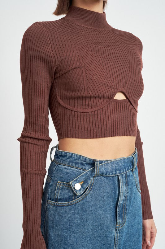 Ribbed Mock Neck Cropped Long Sleeve