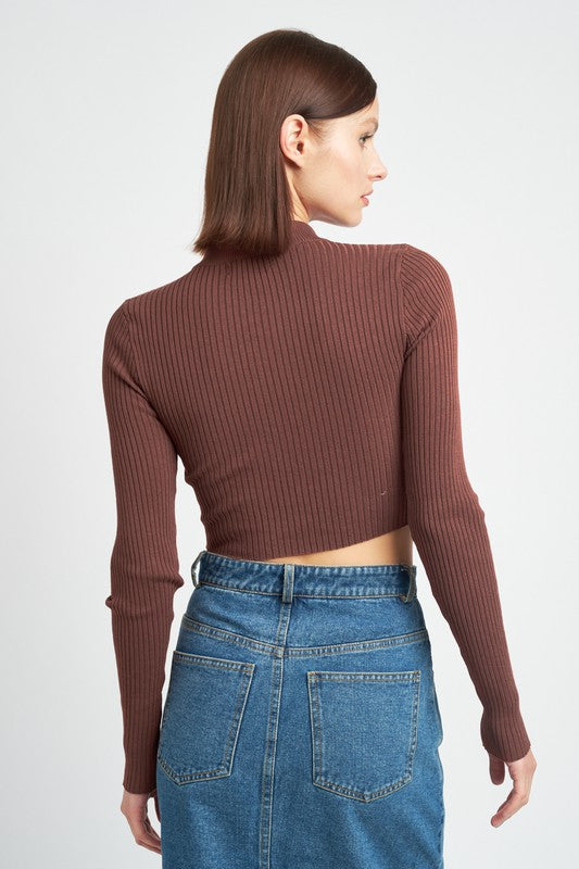 Ribbed Mock Neck Cropped Long Sleeve