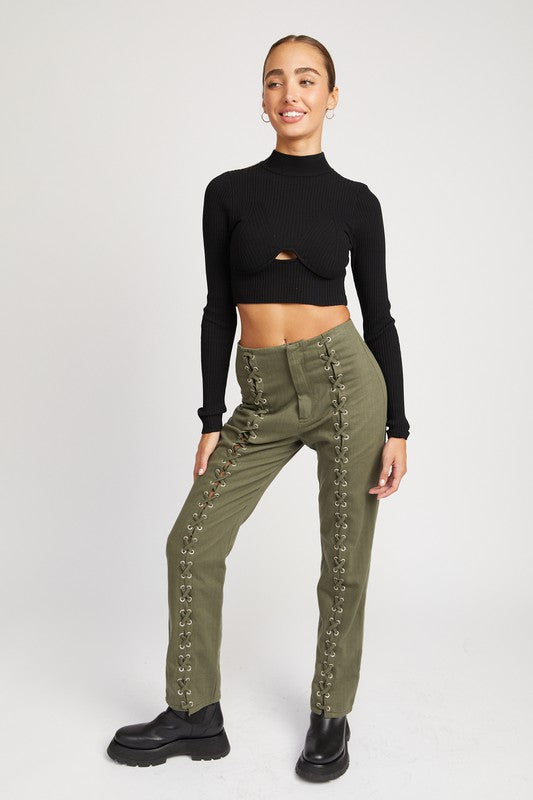 Ribbed Mock Neck Cropped Long Sleeve