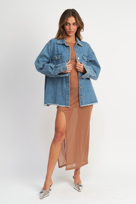 Oversized Rhinestone Denim Jacket