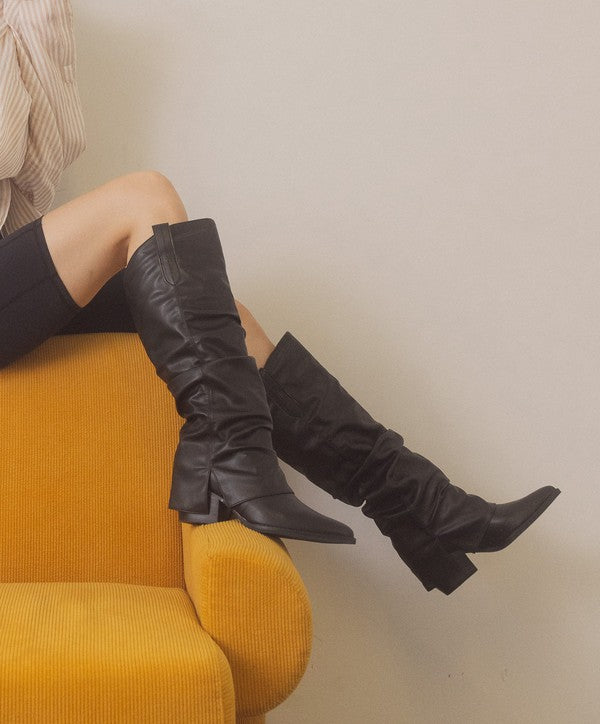 Suede Fold Over Slit Jean Boots