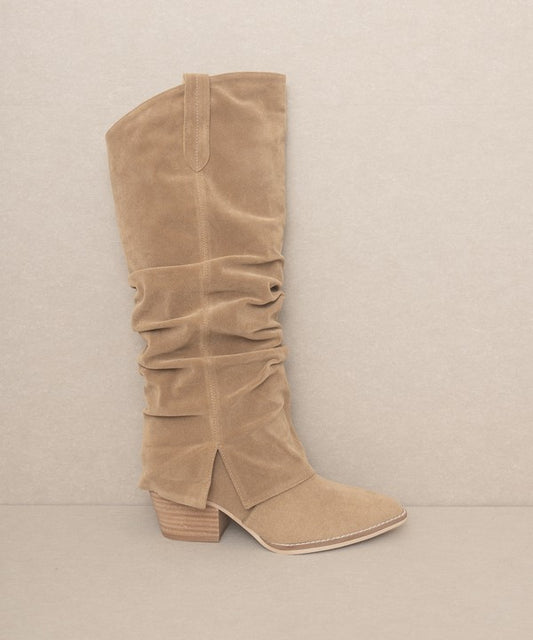 Suede Fold Over Slit Jean Boots