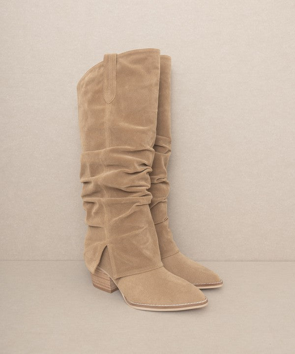 Suede Fold Over Slit Jean Boots