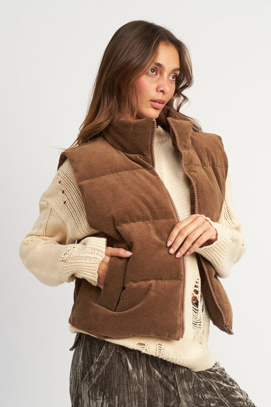 Chocolate Corduroy Puffer Vest