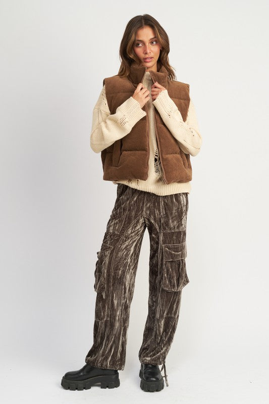 Chocolate Corduroy Puffer Vest