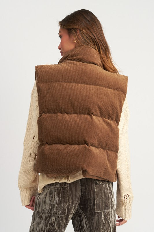 Chocolate Corduroy Puffer Vest